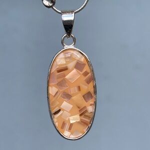 925 Sterling Silver Orange stone Pendant Necklace
